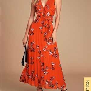 Lulus loved by you red orange floral print pleated dress